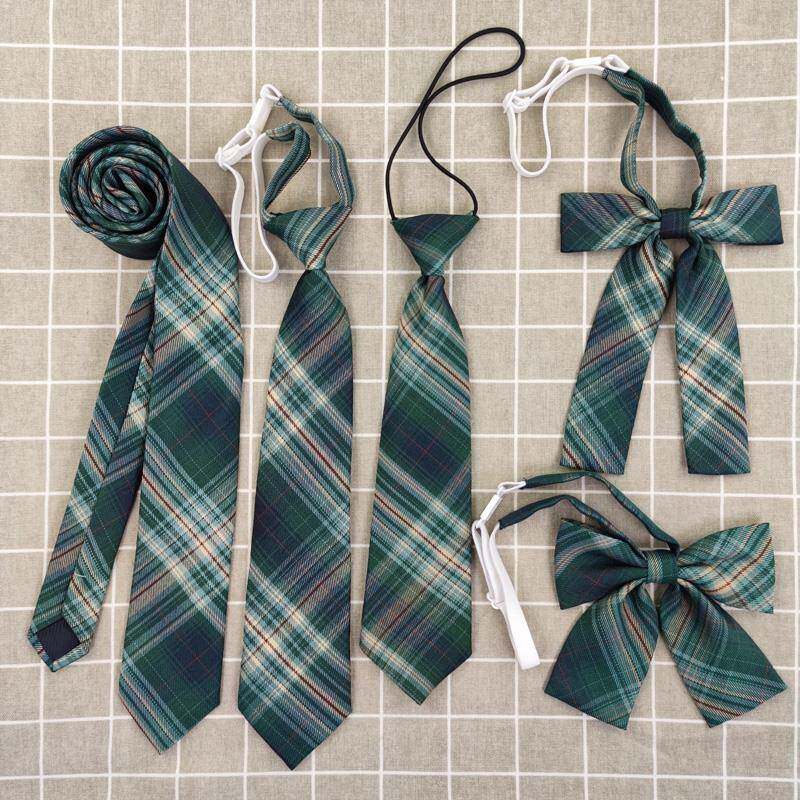 森林来信jk领带女装饰手打款免打短款套头平角小长柄领结绿色小物