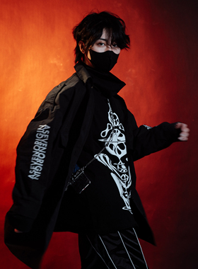 A7x豆糕宇宙COSMOS秋冬街头男女黑色长袖宽松中长款高领纯棉卫衣