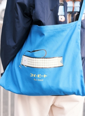 A7x明和电机合作款创意鲤鱼电音蝌蚪蓝色单肩休闲卡通帆布托特包