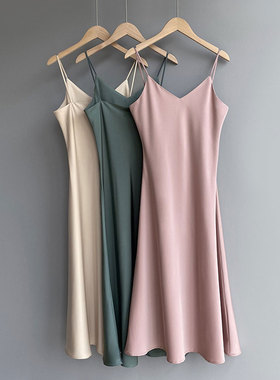 法式掉吊裙子女夏吊带裙遮副乳醋酸缎面西装内搭连衣裙高端高级感