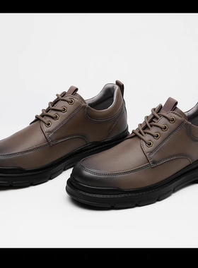利家男装真皮休闲皮鞋24秋季系带新款牛皮软底舒适鞋子24QXL30201