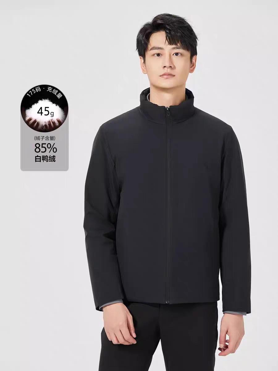 24DBR0011Y利家男装冬季商务款轻薄羽绒服男立领拉链中长款户外服