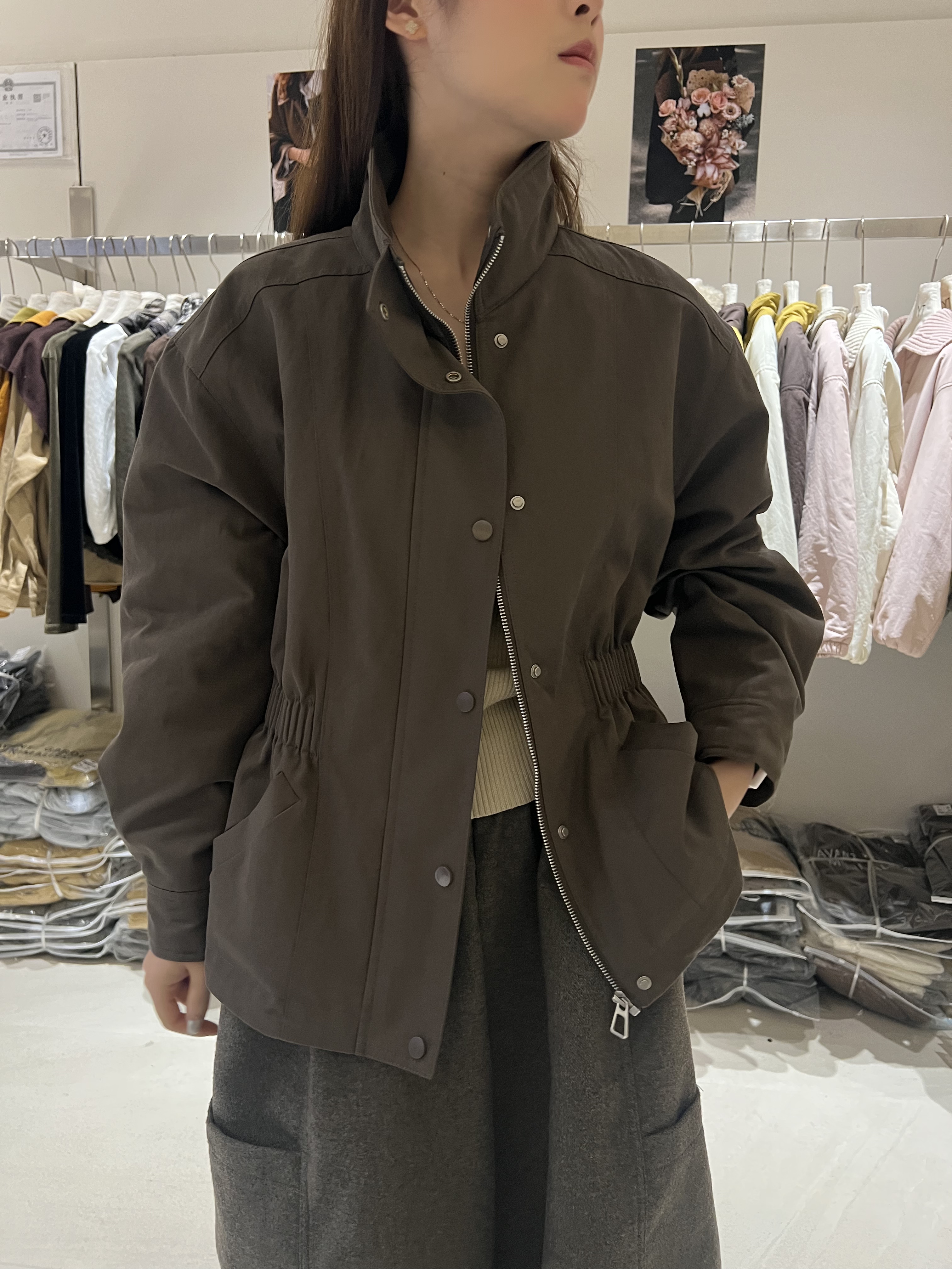 2026秋冬新款高端欧货立领收腰冲锋衣夹棉外套女百搭显瘦时尚棉衣