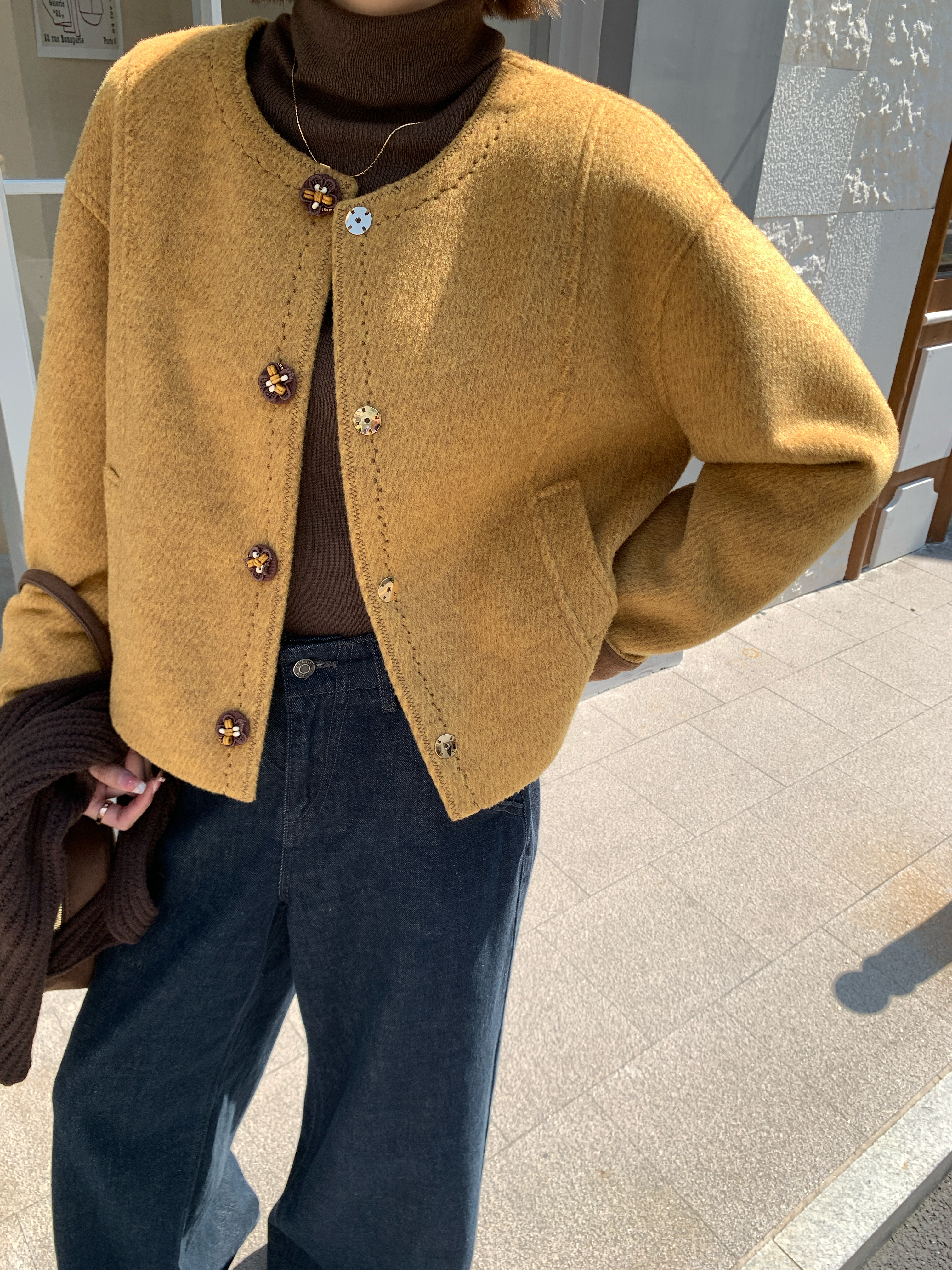 2025秋冬新款韩版宽松绵羊毛时尚百搭圆领羽绒服呢子外套上衣女