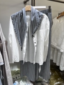 披肩衬衫 薄款 套装 新款 两件套宽松休闲 女2026春季 慵懒风条纹阔腿裤