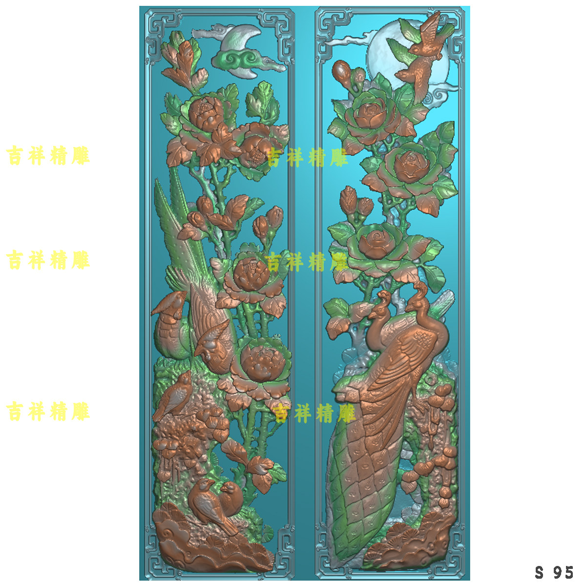 花开富贵四季平安花鸟浮雕扫描图设计素材/源文件
