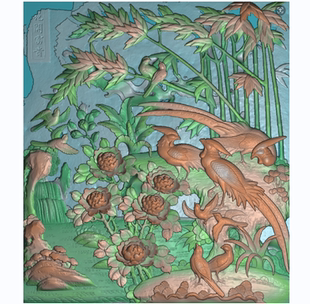 锦上添花花鸟浮雕精雕图花开富贵锦鸡竹子竹报平安古建祠堂浮雕图