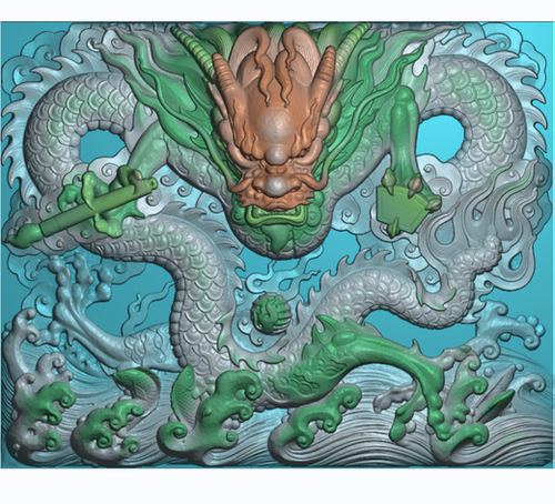 石雕龙精雕图古建寺庙真龙单龙吐水霸气龙头围板浮雕扫描图灰度图