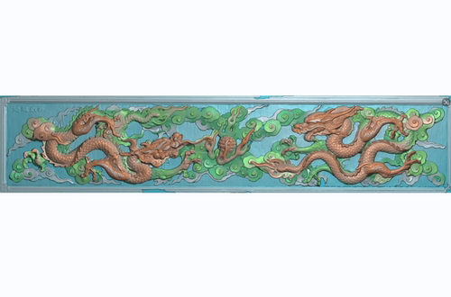 双龙戏珠精雕图寺庙祠堂古建筑石雕浮雕对龙双龙夺宝扫描图惠安新