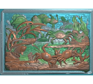 螃蟹海底鱼浮雕扫描图海洋动物精雕图电脑雕刻图立体浮雕灰度图新