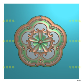 洋花精雕扫描图古建浮雕草花柱花雕刻石雕木雕门花电脑雕刻图立体