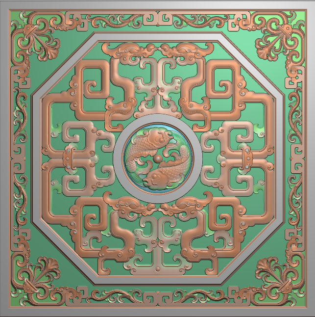 龙拐子草花镂空窗精雕图窗花古建筑地雕洋花边框草龙浮雕图新双鱼