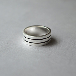 青树原创 手工定制 925纯银 双线条戒指 男士简约 对戒刻字 潮男