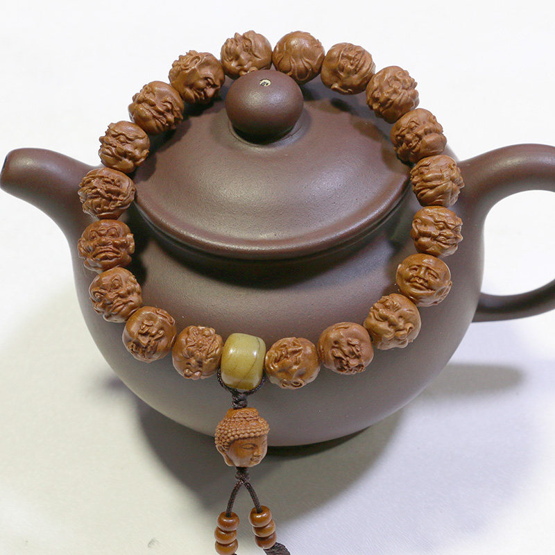 秦岭野生龙纹桃核手串雕刻罗汉佛珠十八罗汉橄榄核小核桃正圆小手