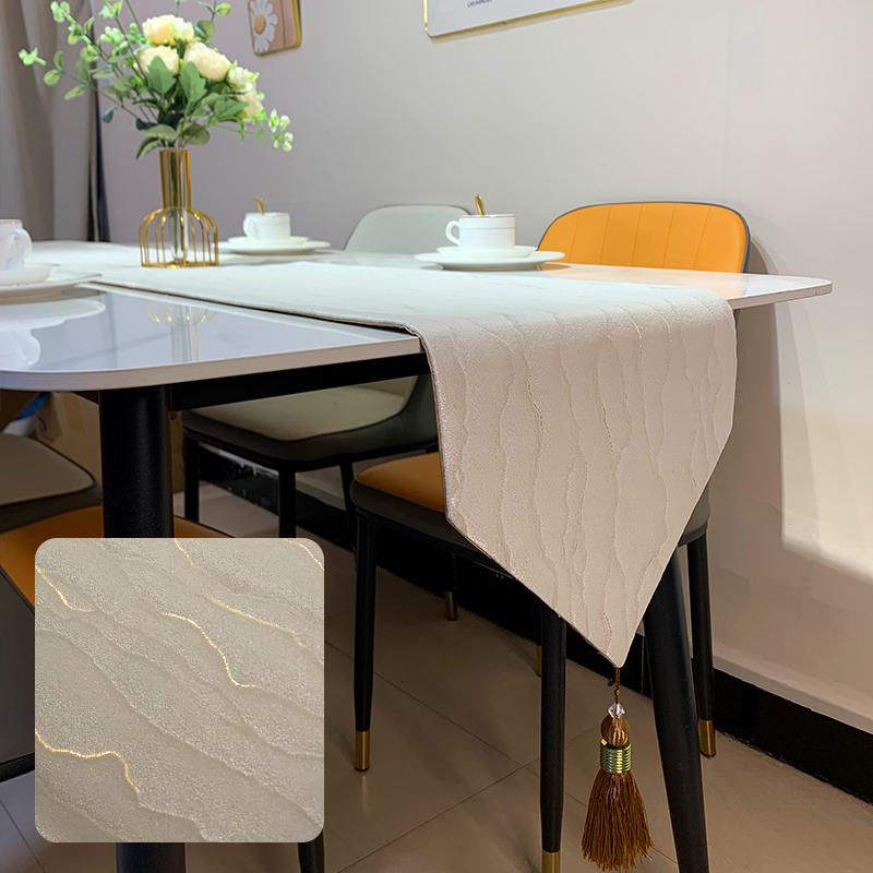 奶油色现代简约风餐桌旗布新中式茶几电视柜长条布轻奢高级感餐垫