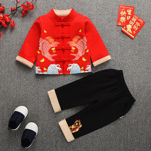 男宝宝中式一周岁红色礼服男童春款长袖衣服男孩夏季唐装女宝汉服