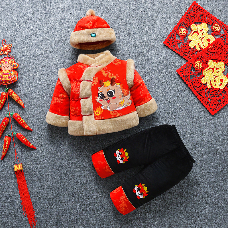 加厚冬款男童拜年服装中国风唐装