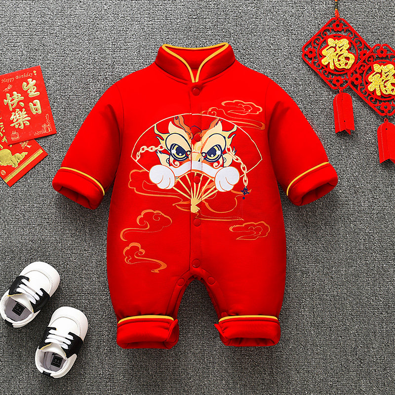 婴儿满月服百岁宴唐装男宝宝0一1周岁礼服秋冬季连体衣服女宝秋装