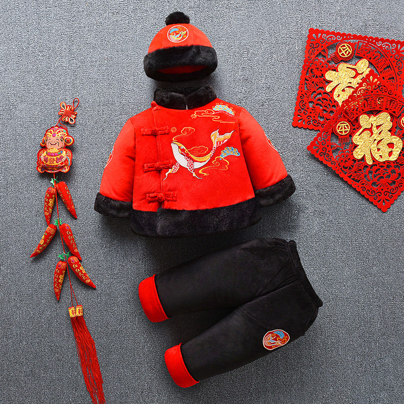 男宝宝抓周唐装冬季男童过年新年套装男孩一周岁礼服拜年衣服冬装