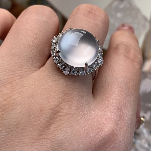 新品纯天然玉石俄冰白冰高冰玻璃种刚蛋封底戒指活口戒托纯银925