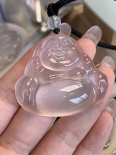 纯天然玉石俄冰白冰高冰玻璃种厚装黑刚大佛公编绳款毛衣链s925银