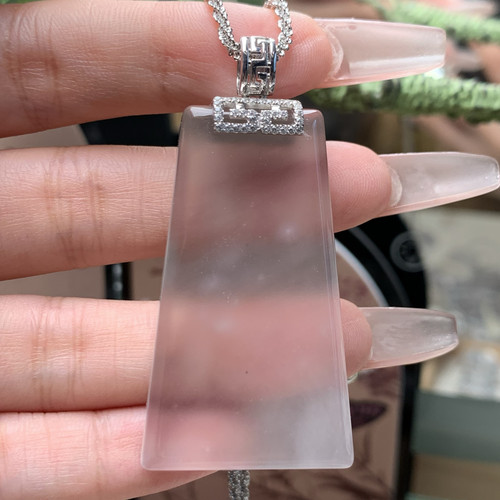 纯天然玉石俄冰白冰高冰玻璃种黑刚厚装无事牌定制款毛衣链s925银