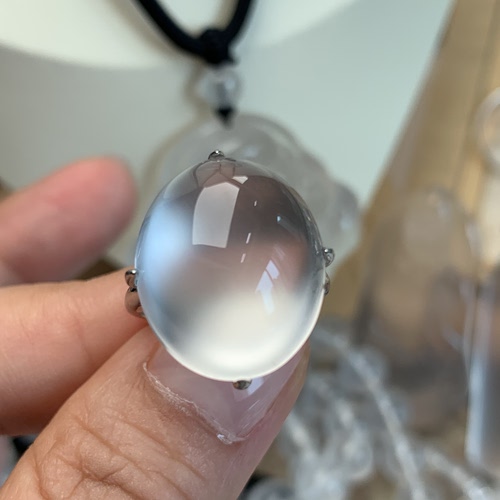 新品纯天然玉石俄冰白冰高冰玻璃种刚蛋戒指活口戒托纯银925