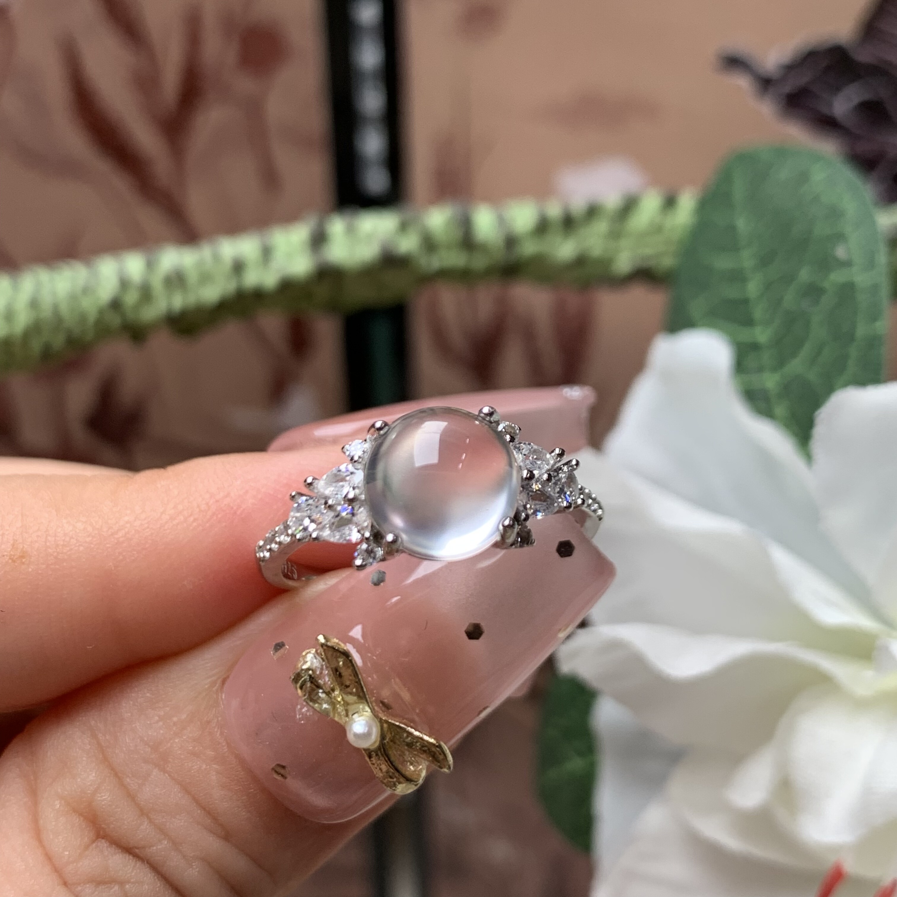 新品纯天然玉石俄冰白冰高冰玻璃种8蓝刚蛋戒指s925银