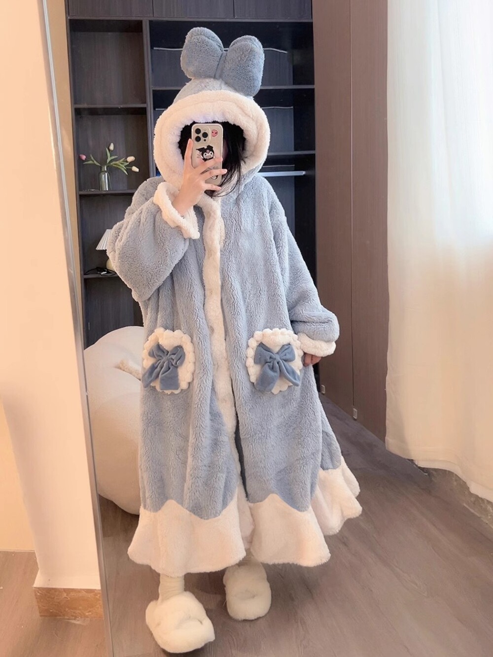 JAPANESE NICHE GP HOODED CORAL VELVET PAJAMAS WINTER WOMENS DRESSING GOWNS AUTUMN AND WINTER NEW THICKENED PLUS SIZE LOUNGEWEAR