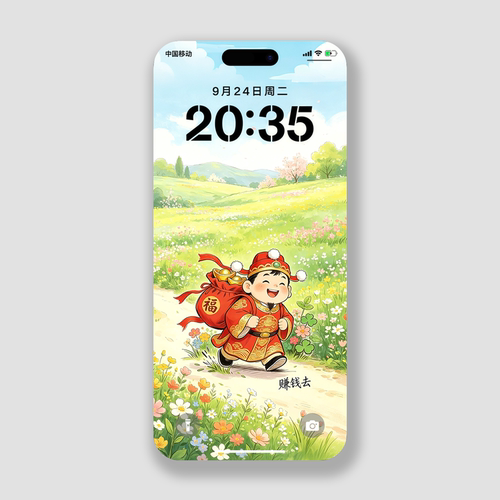 高清赚钱去春插画手机壁纸招财神4k壁纸主题ios26华为小米锁屏保