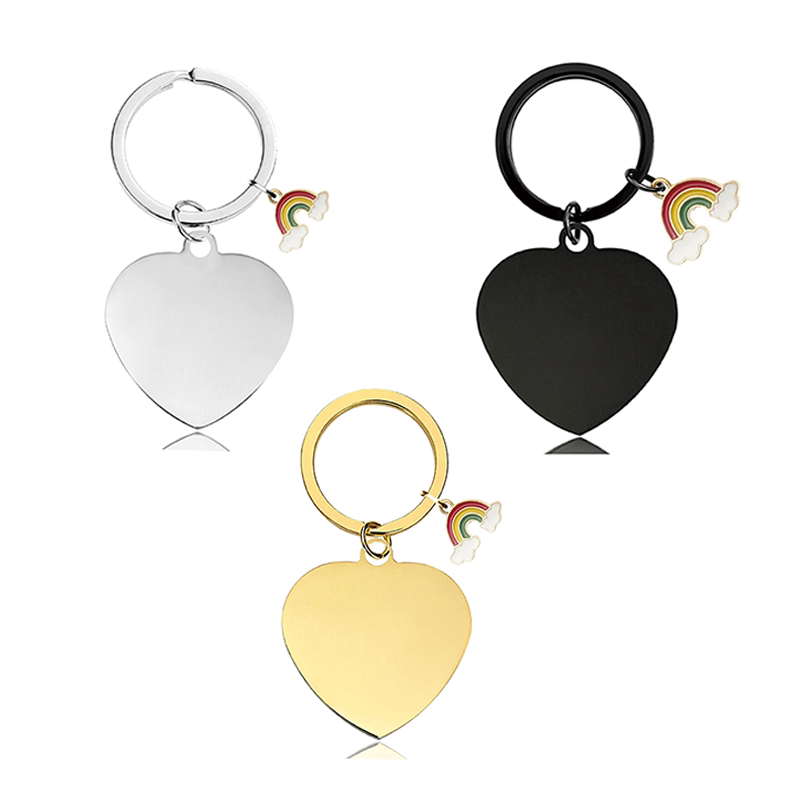 欧美跨境热销钥匙扣现货空白材料心形彩虹节日礼物金属钥匙扣批发