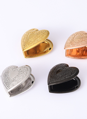 个性简约可放相片 Photo Locket 项链不锈钢桃心花纹相盒吊坠项链