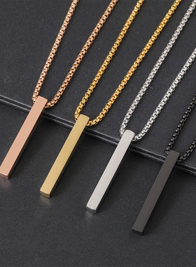 金属项链现货跨境立方柱空白激光彩印材料节日礼物刻字不锈钢项链