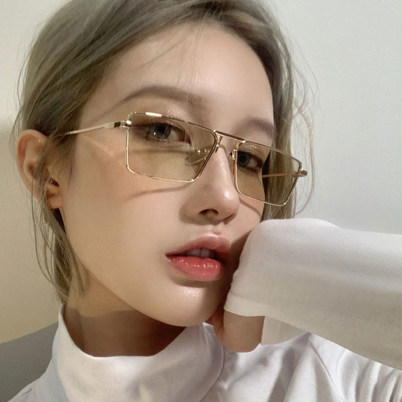 浅绿色墨镜女潮小脸长方形小框太阳镜小红书网红个性凹造型眼镜男