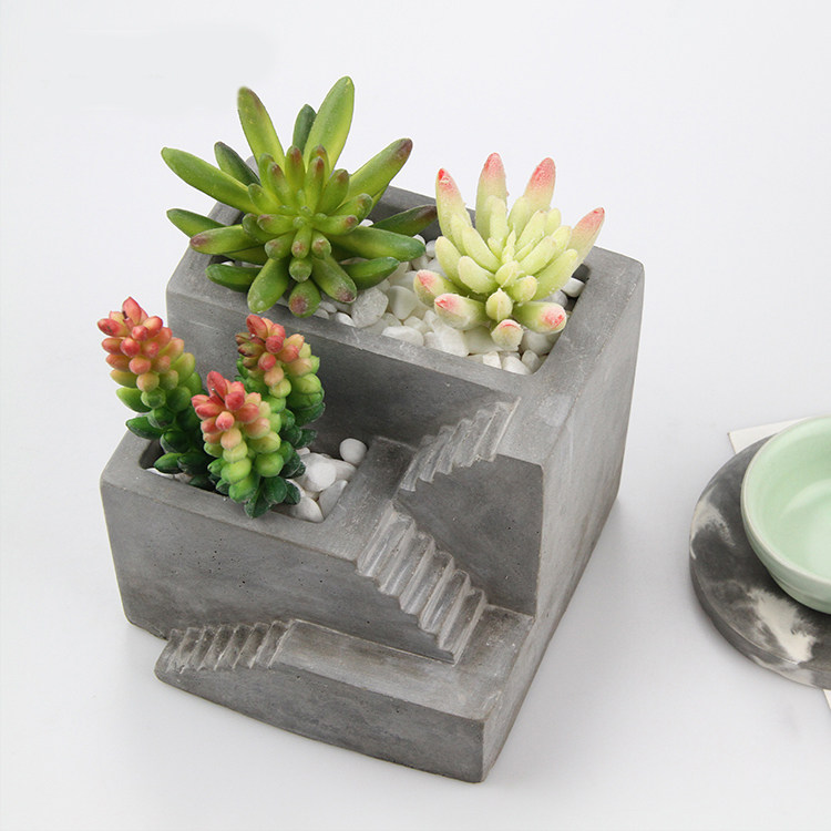 混凝土小房子楼梯水泥花盆北欧家居台阶多肉花器花瓶造型硅胶模具