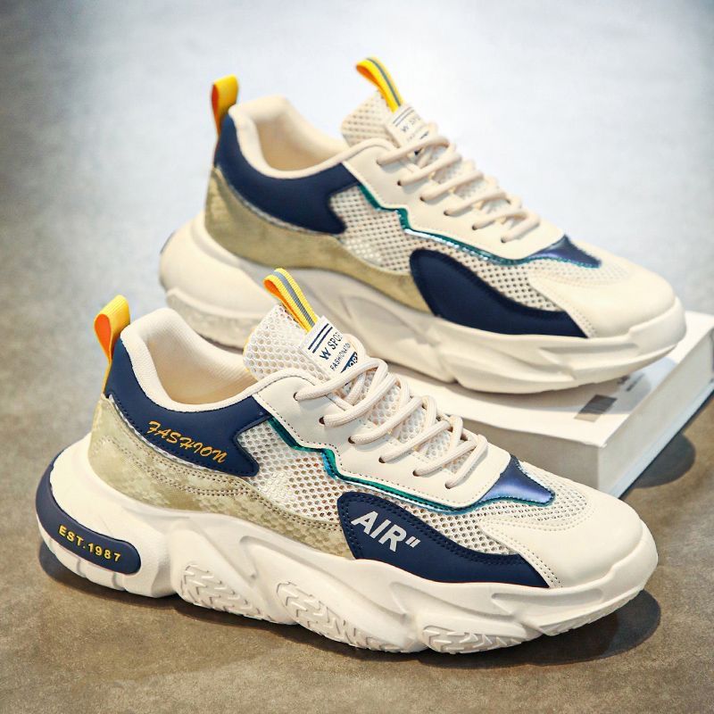 男鞋夏季2025新款网面镂空透气防臭增高百搭港风厚底阿甘老爹潮鞋