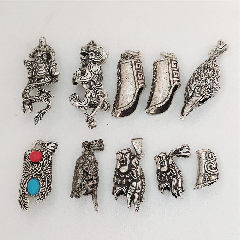 diy配饰复古御龙关公吊坠镶嵌包银套狼牙装饰项链男包狗牙尖套