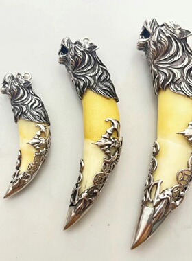 复古铜镀银虎头图案包牙银套虎牙大牙齿银套防裂保护套