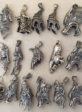 防裂银套镶嵌配件关羽狗牙包吊坠