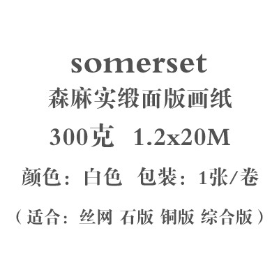 版画纸SOMERSET森麻实300克卷装缎面白色毛边纸1.2x20M