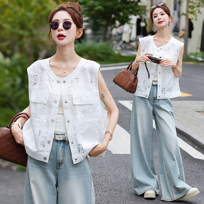 提花缕空马甲背心披肩外套裙子外搭开衫女短款坎肩宽松百搭休闲夏