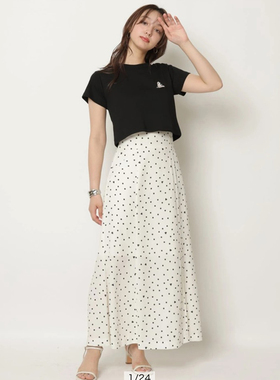 獨家四名媛RiR元 波点爱心印花松紧系带开叉鱼尾半身裙 百搭