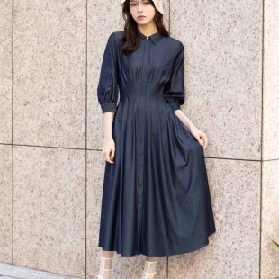 子刺绣连衣裙 翻领收腰后背多绑带袖 少量好版 型日单贵牌noe1a元