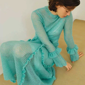 稀少獨家敏感元 羊毛混重工层次木耳边设计钩花编织连衣裙含衬裙