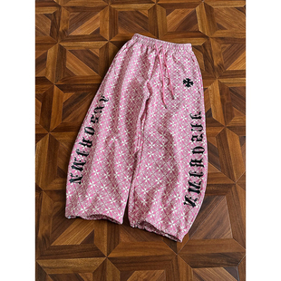 男女潮牌宽松阔腿休闲长裤 拔尖儿哥特风美式 街头字母印花加绒卫裤