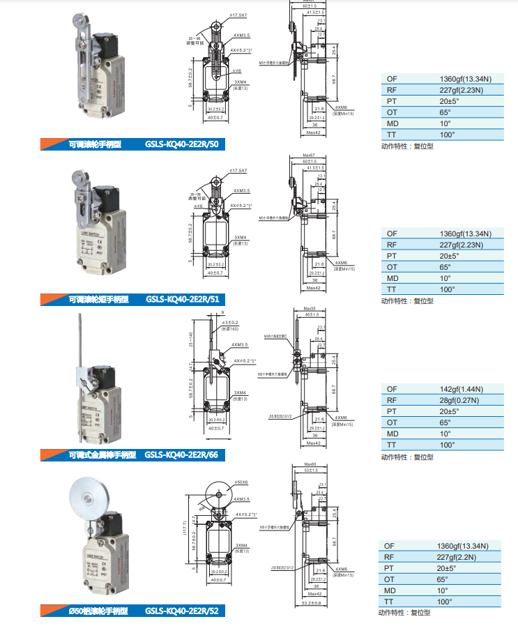 非实价议价议价供应全新行程开关GSLS-KQ40-2E2R/52 GSLS-KQ40-2E
