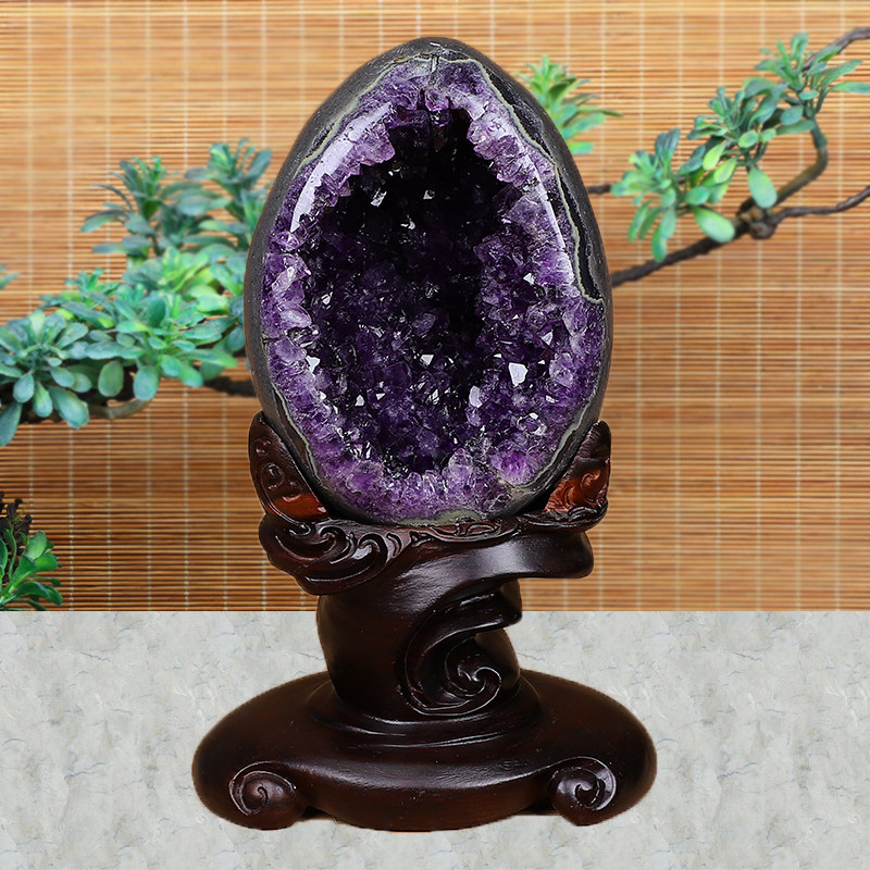 天然紫水晶钱袋子乌拉圭恐龙蛋玛瑙水晶洞聚宝盆原石风水摆件