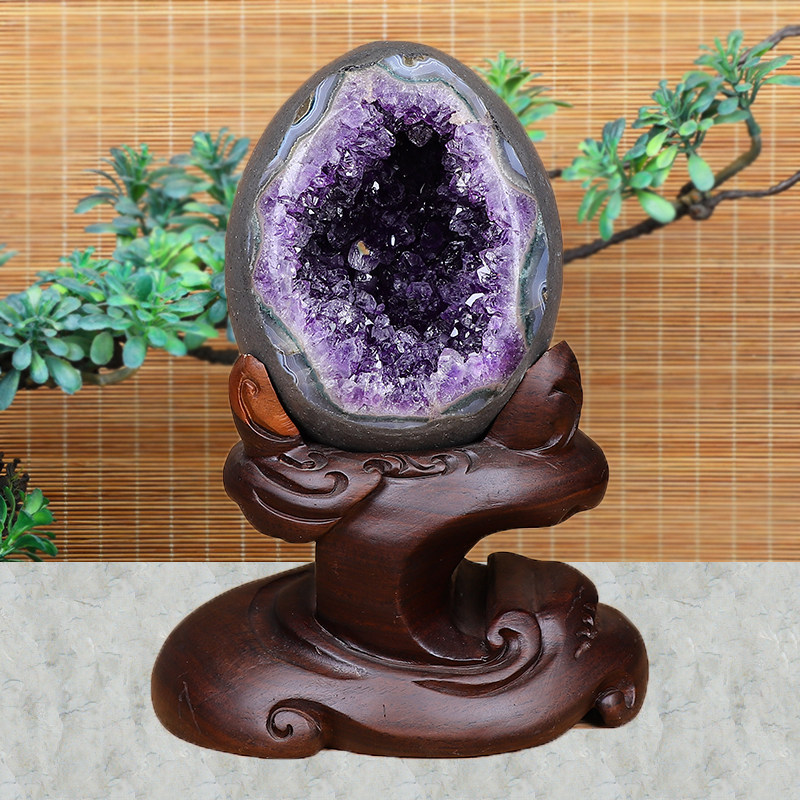 天然紫水晶钱袋子乌拉圭恐龙蛋玛瑙水晶洞聚宝盆原石风水摆件