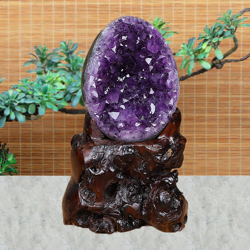 天然紫水晶钱袋子乌拉圭恐龙蛋玛瑙水晶洞聚宝盆原石风水摆件