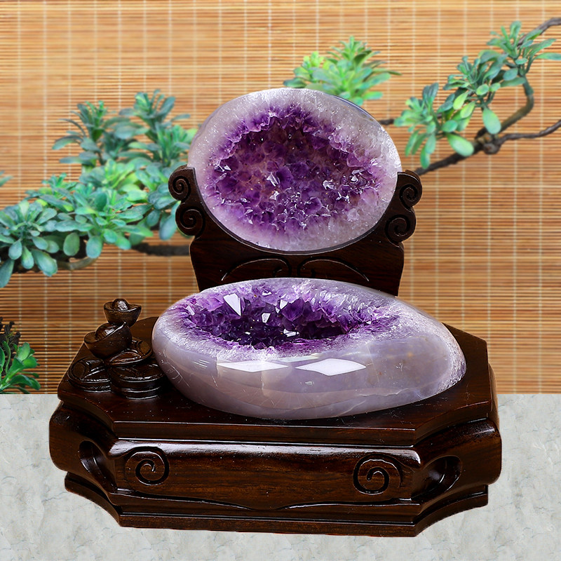 天然巴西玛瑙聚宝盆紫水晶洞  原石打磨办公家居摆件